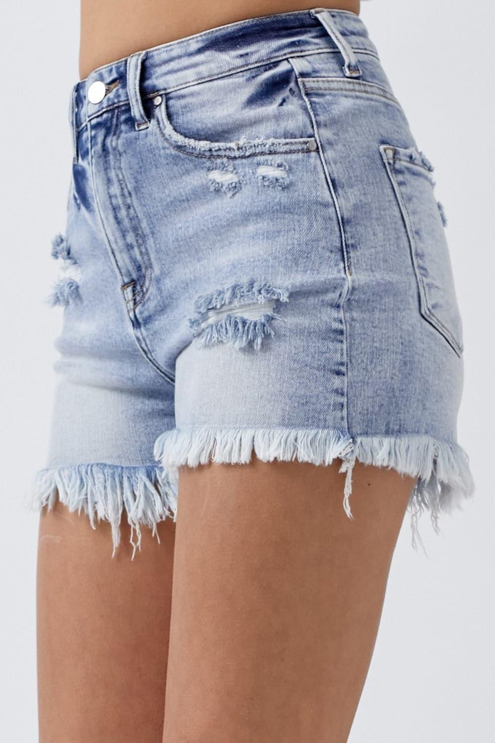 RISEN High Rise Acid Wash Denim Shorts - SwagglyLife Home & Fashion