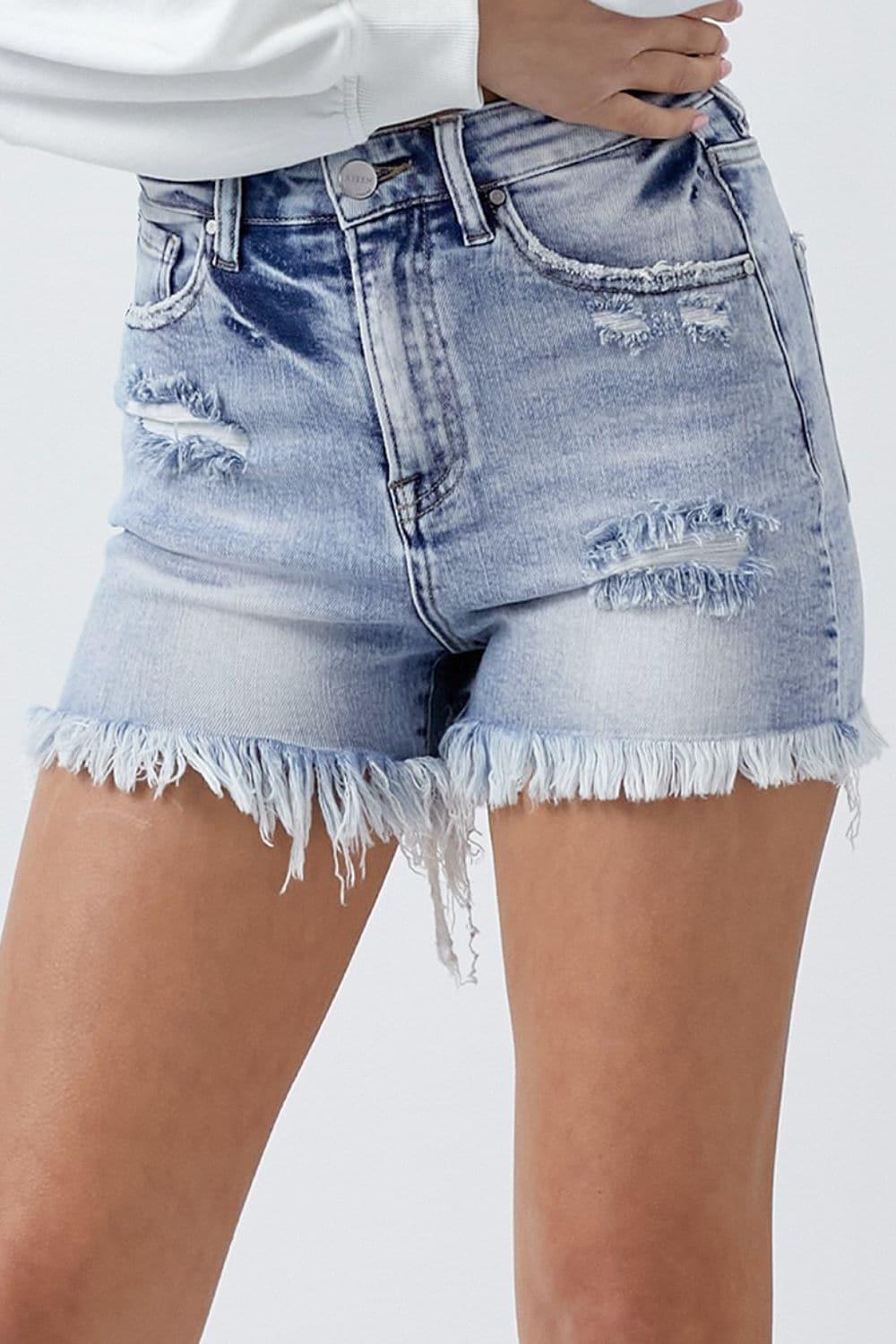 RISEN High Rise Acid Wash Denim Shorts - SwagglyLife Home & Fashion