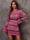 Rosie Multicolored Stripe Dropped Shoulder Sweater Dress - SwagglyLife Home & Fashion