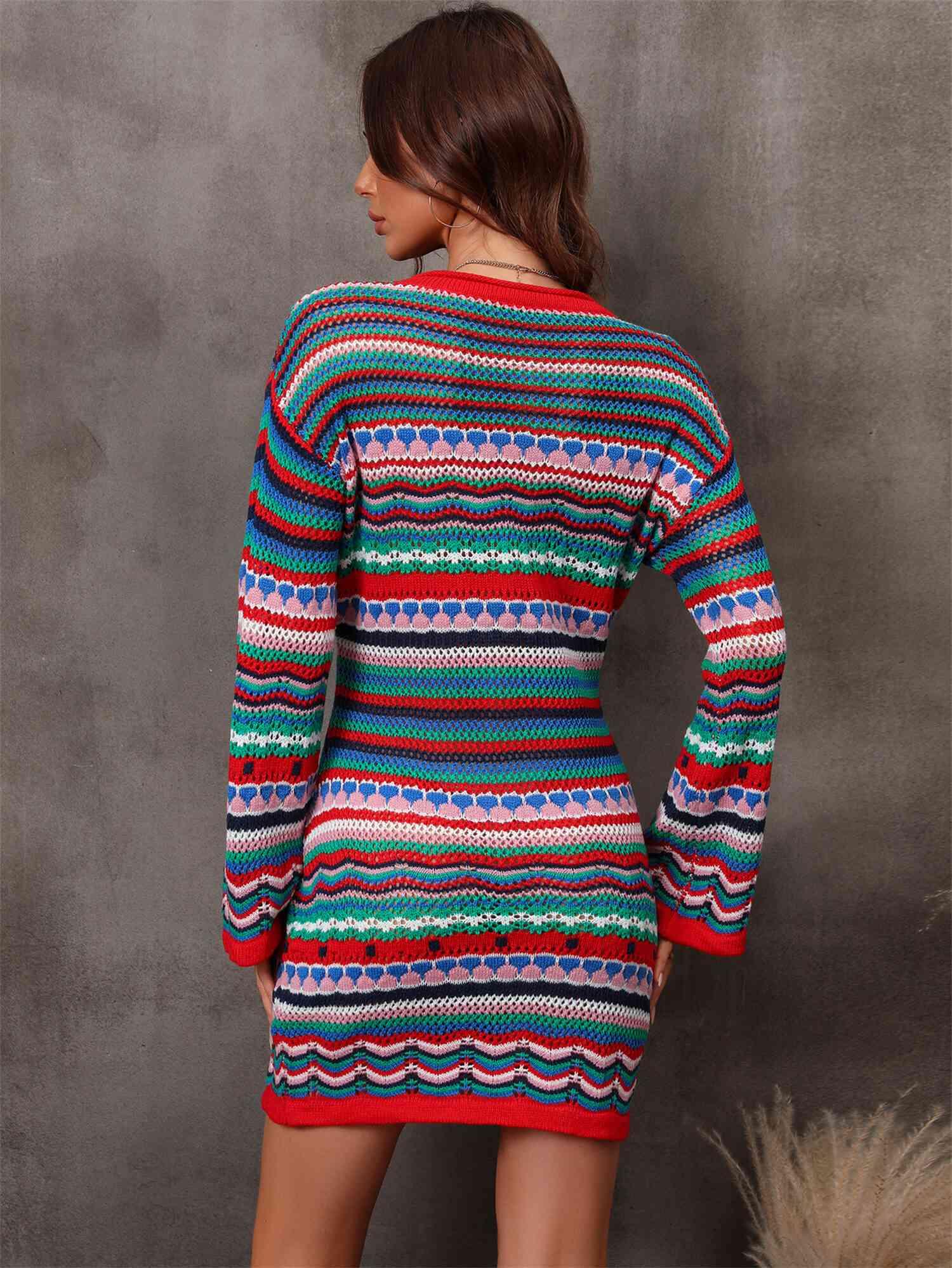 Rosie Multicolored Stripe Dropped Shoulder Sweater Dress - SwagglyLife Home & Fashion