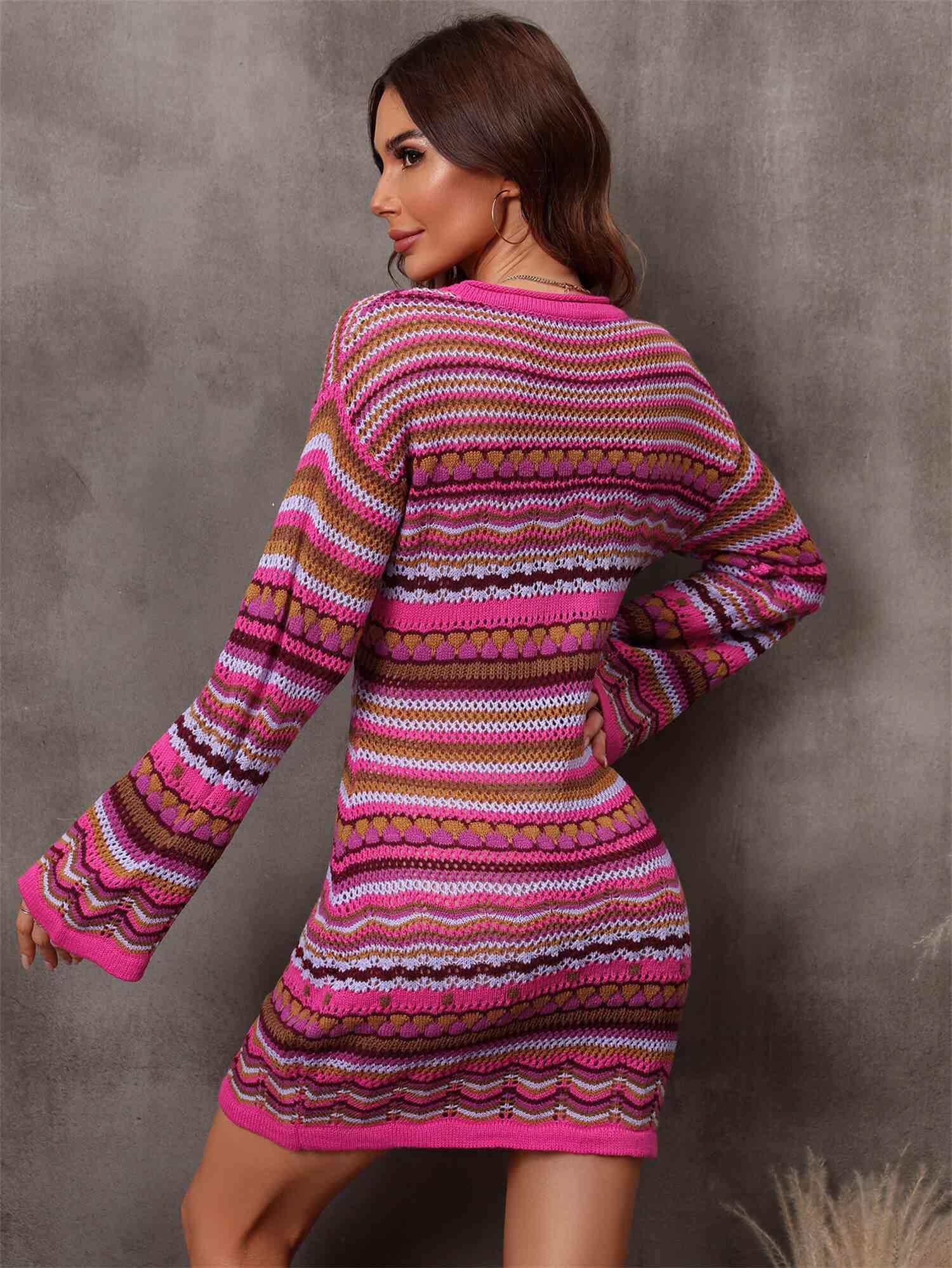 Rosie Multicolored Stripe Dropped Shoulder Sweater Dress - SwagglyLife Home & Fashion