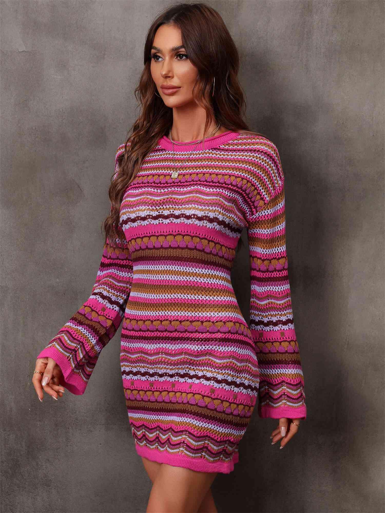 Rosie Multicolored Stripe Dropped Shoulder Sweater Dress - SwagglyLife Home & Fashion