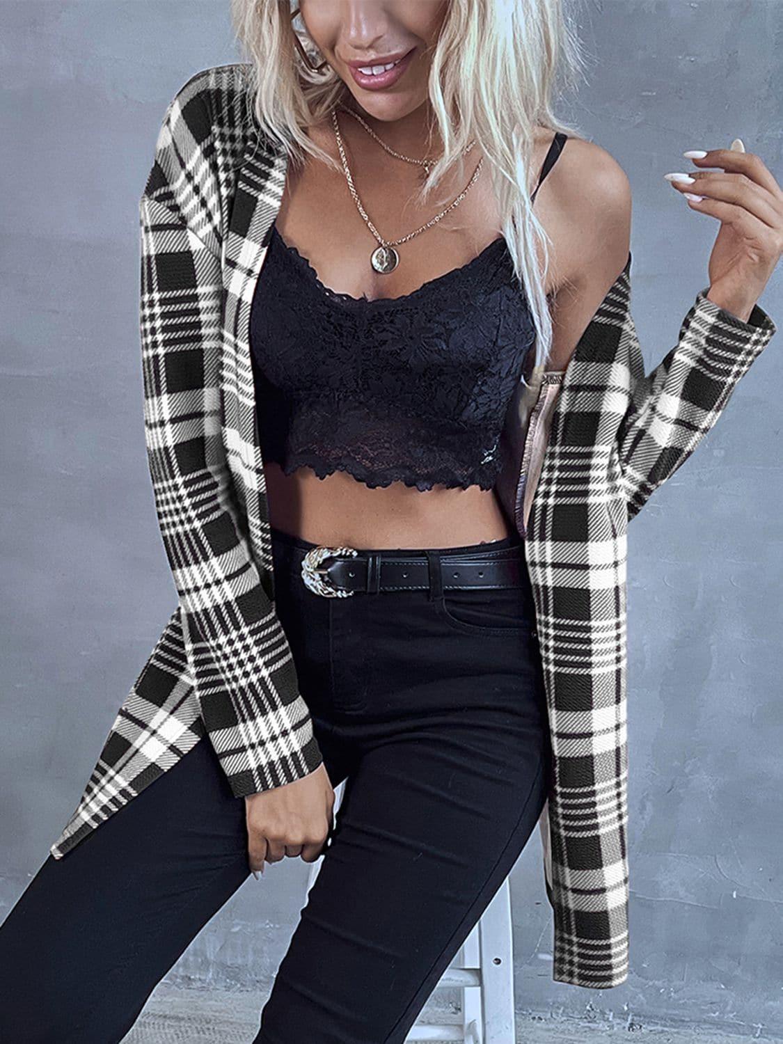 Plaid Open Front Longline Jacket, 2 Colors - SwagglyLife Home & Fashion