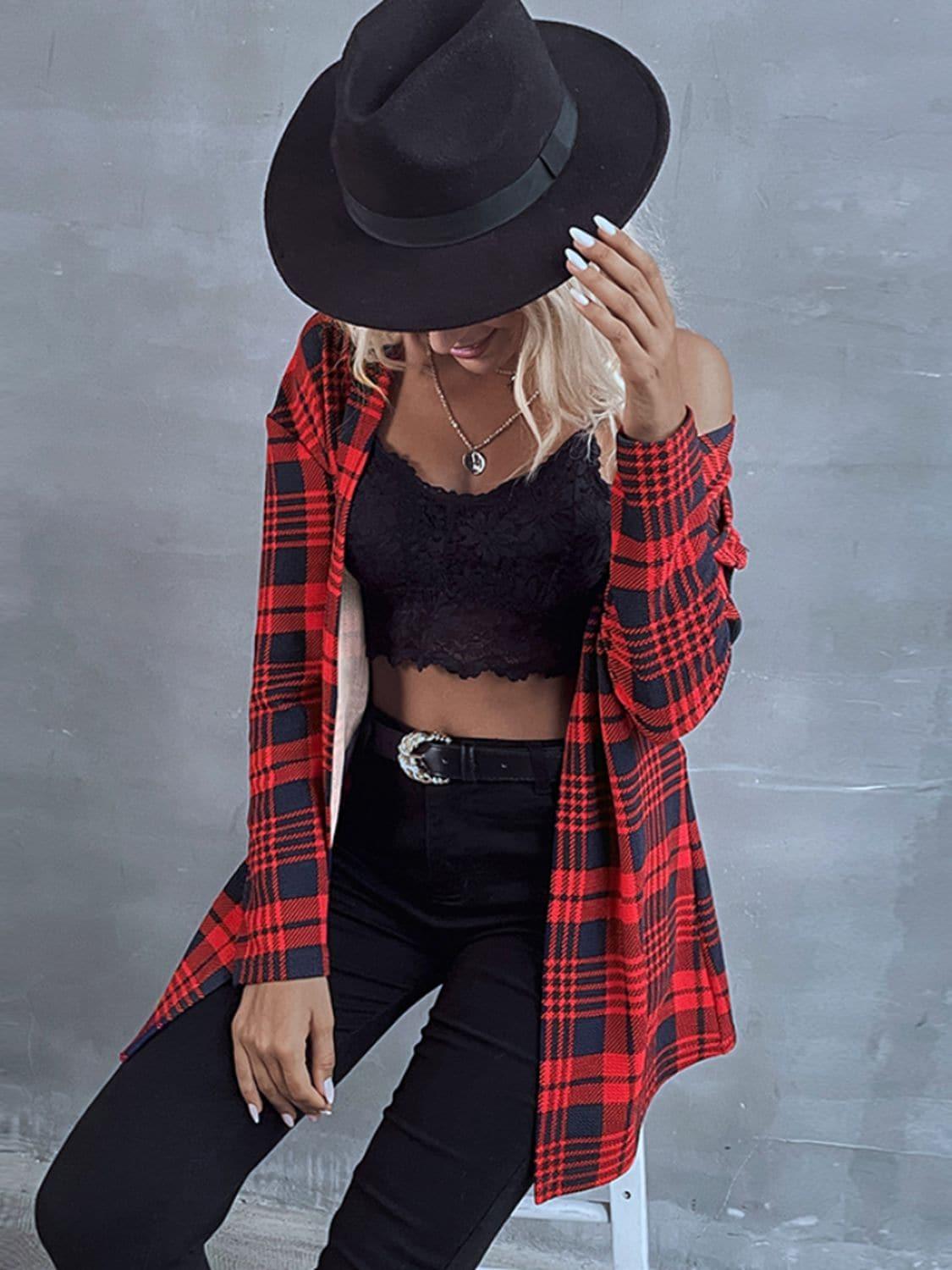 Plaid Open Front Longline Jacket, 2 Colors - SwagglyLife Home & Fashion