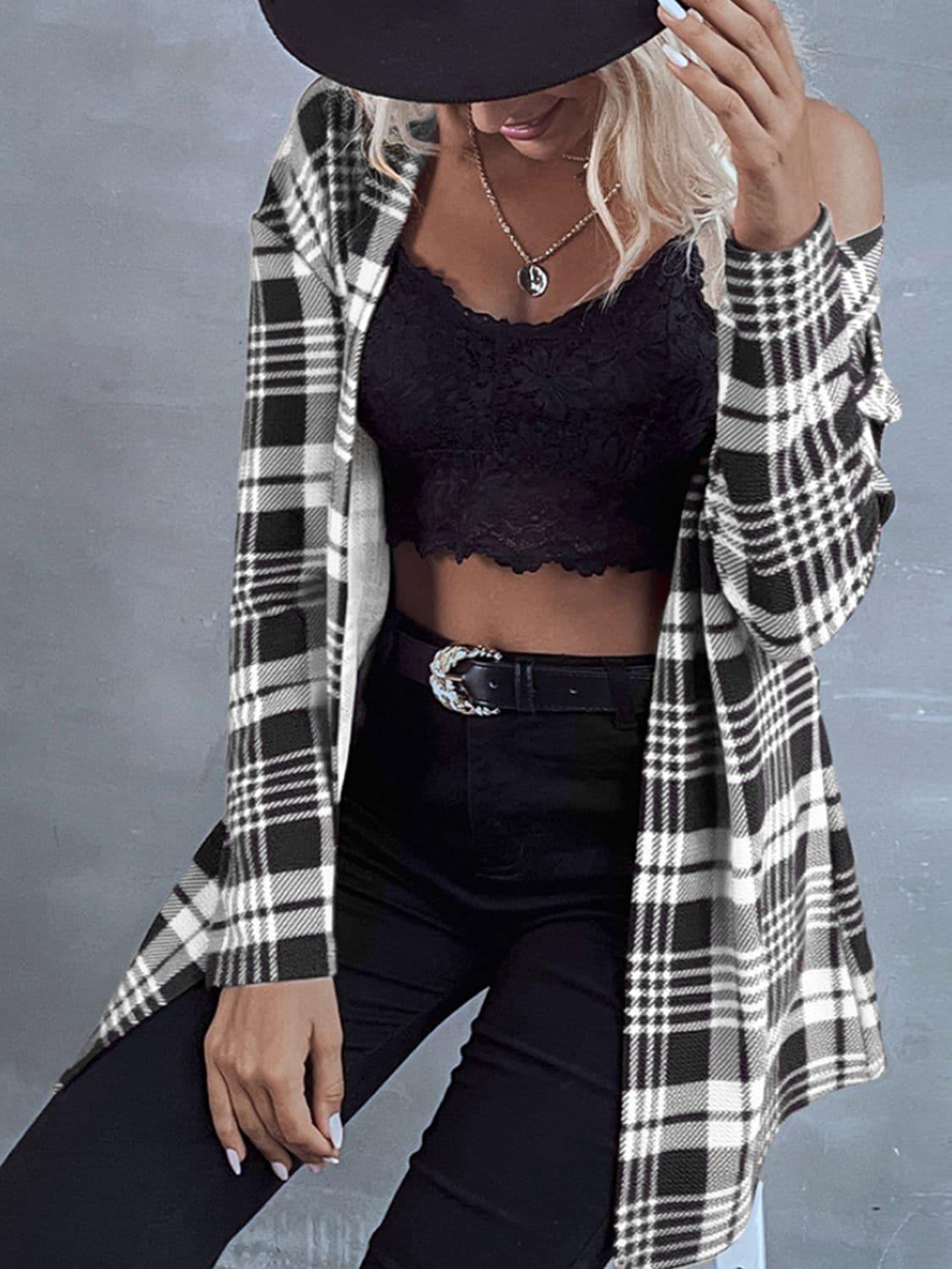 Plaid Open Front Longline Jacket, 2 Colors - SwagglyLife Home & Fashion