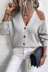 Sandra Cold Shoulder Plunge Neck Ribbed Cardigan, 4 Colors - SwagglyLife Home & Fashion