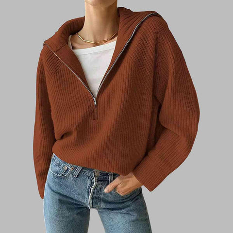 Sandra HaIf Zip Long Sleeve Knit Top - SwagglyLife Home & Fashion