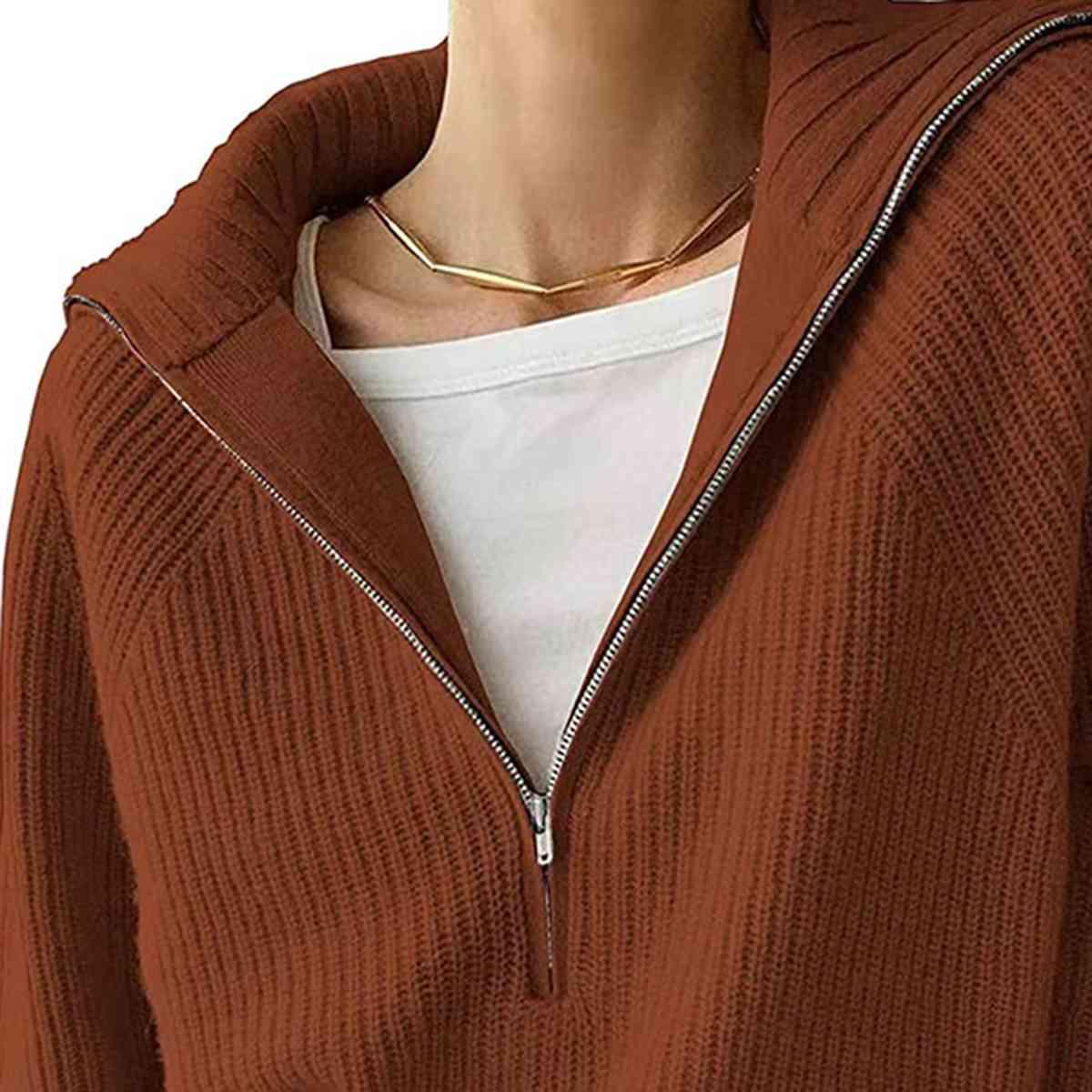 Sandra HaIf Zip Long Sleeve Knit Top - SwagglyLife Home & Fashion