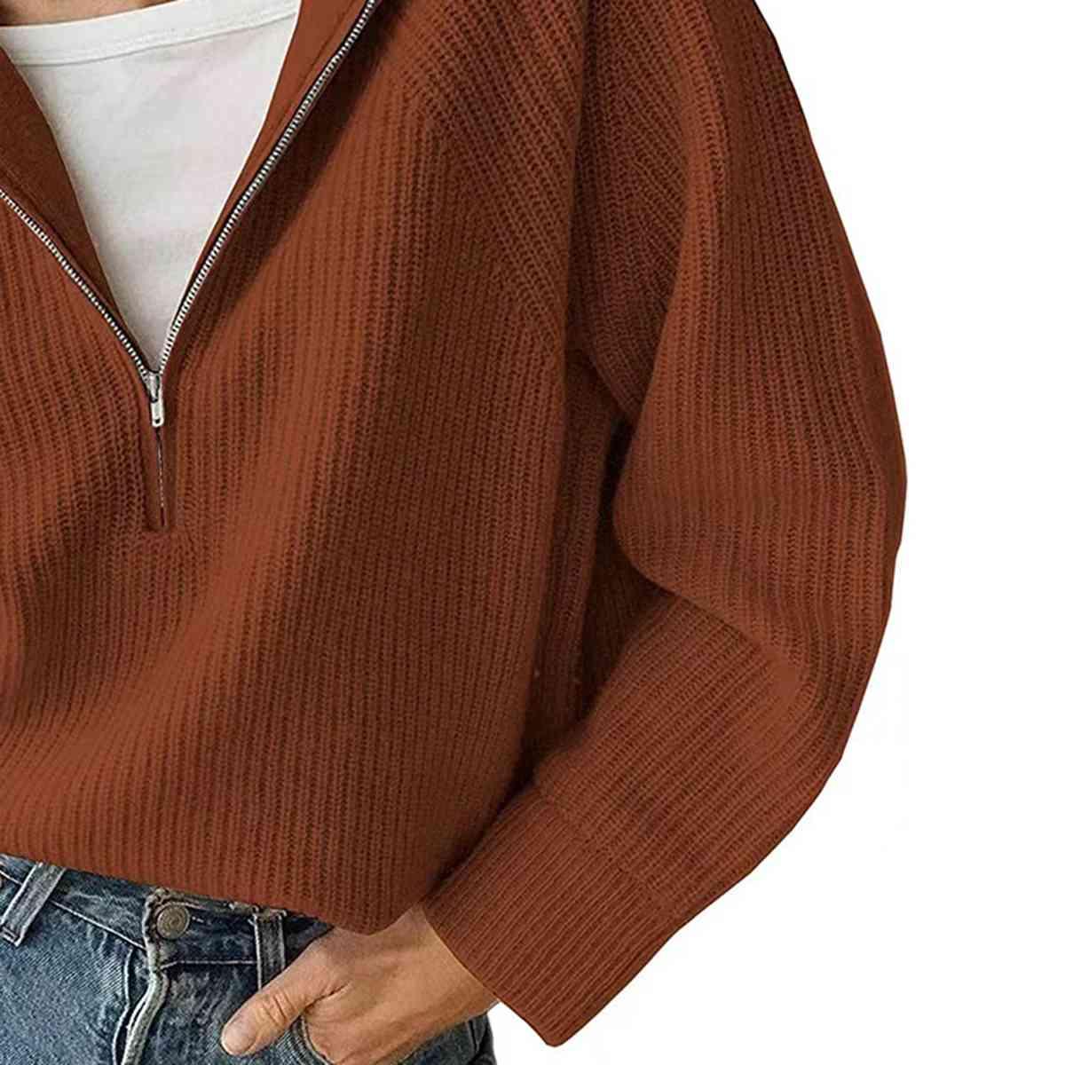 Sandra HaIf Zip Long Sleeve Knit Top - SwagglyLife Home & Fashion