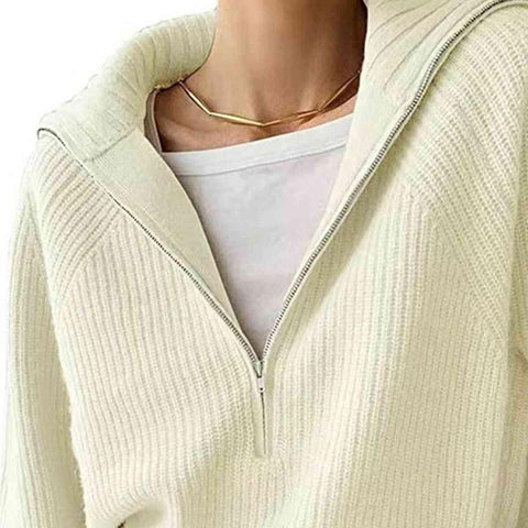 Sandra HaIf Zip Long Sleeve Knit Top - SwagglyLife Home & Fashion