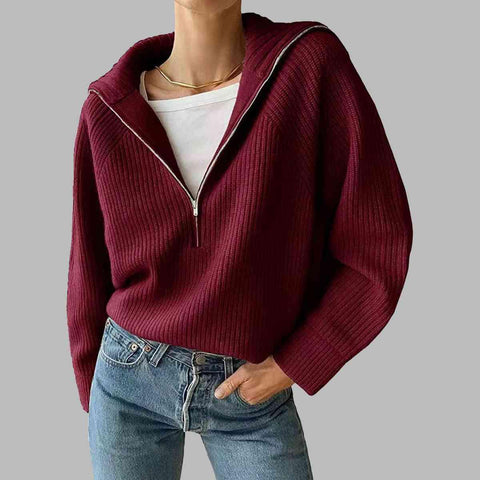 Sandra HaIf Zip Long Sleeve Knit Top - SwagglyLife Home & Fashion