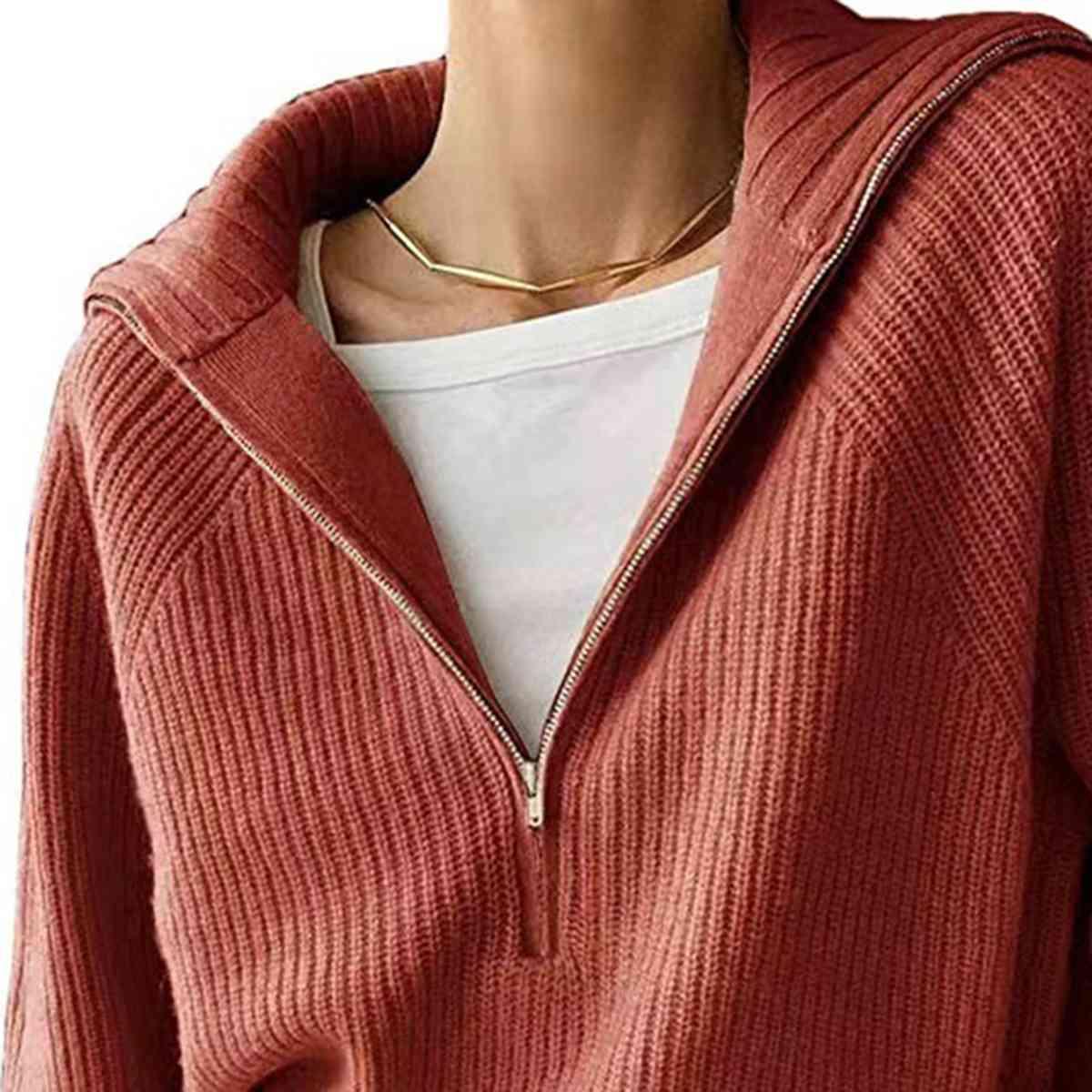 Sandra HaIf Zip Long Sleeve Knit Top - SwagglyLife Home & Fashion