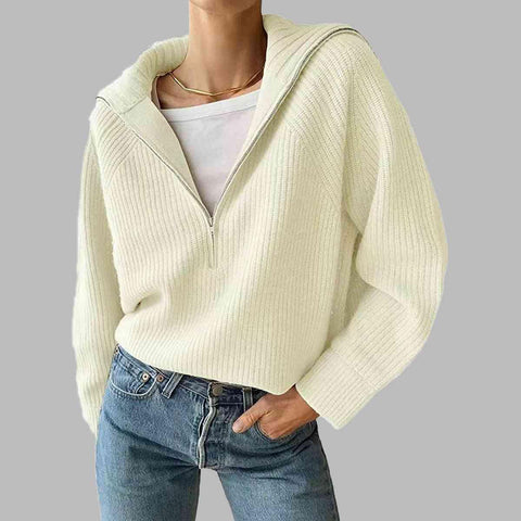 Sandra HaIf Zip Long Sleeve Knit Top - SwagglyLife Home & Fashion