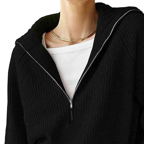 Sandra HaIf Zip Long Sleeve Knit Top - SwagglyLife Home & Fashion