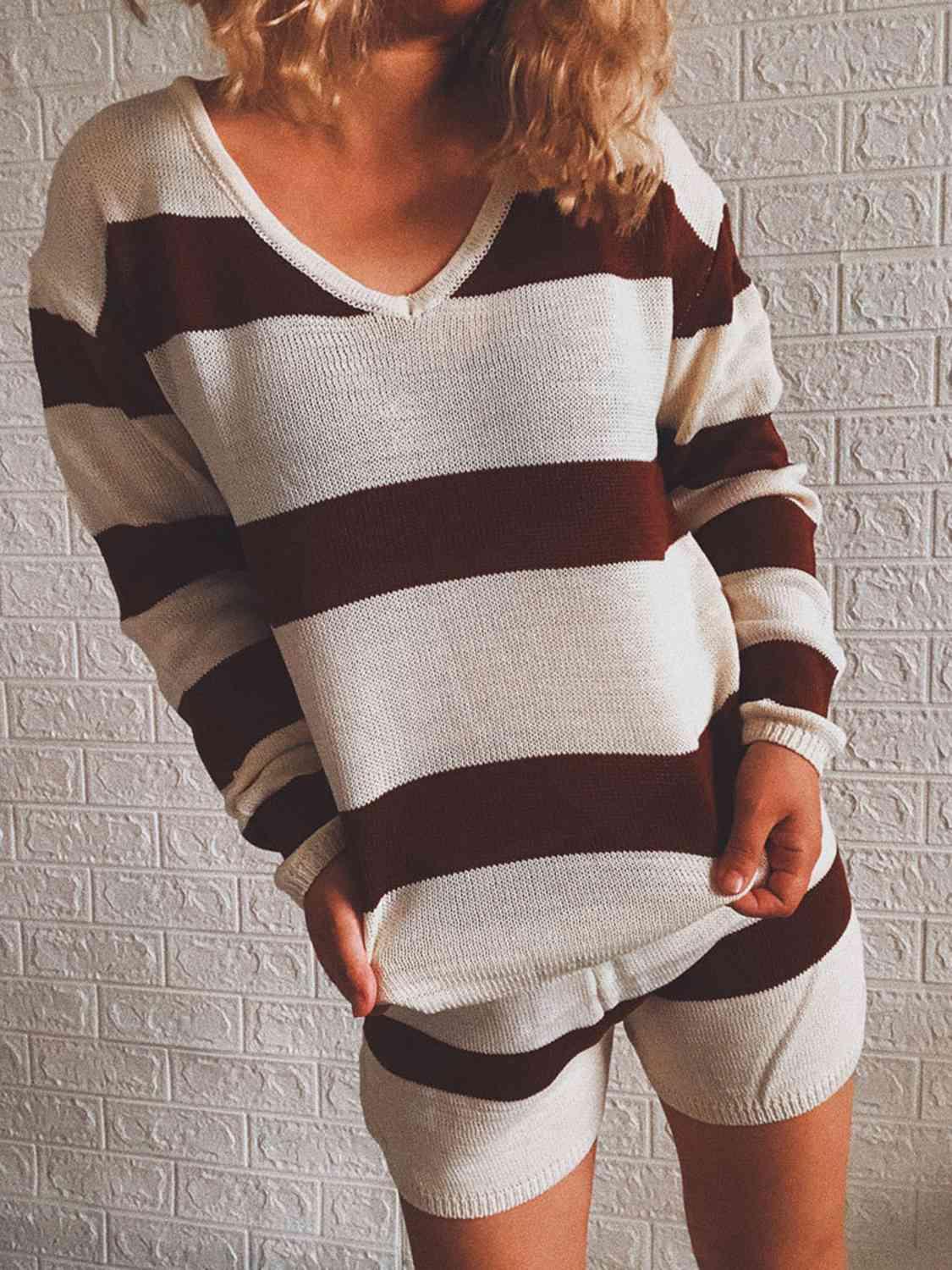 Sandra Striped Knit Top and Shorts Set - SwagglyLife Home & Fashion