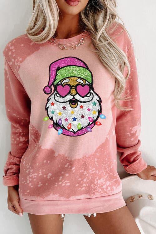 Santa Graphic Round Neck Long Sleeve Sweatshirt - SwagglyLife Home & Fashion