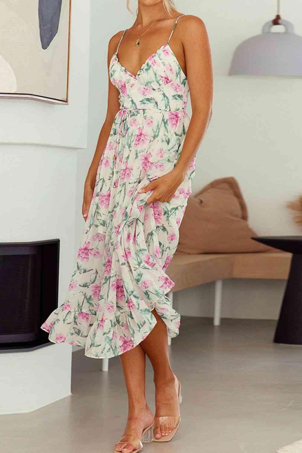 Sarah Floral Spaghetti Strap Midi Dress - SwagglyLife Home & Fashion