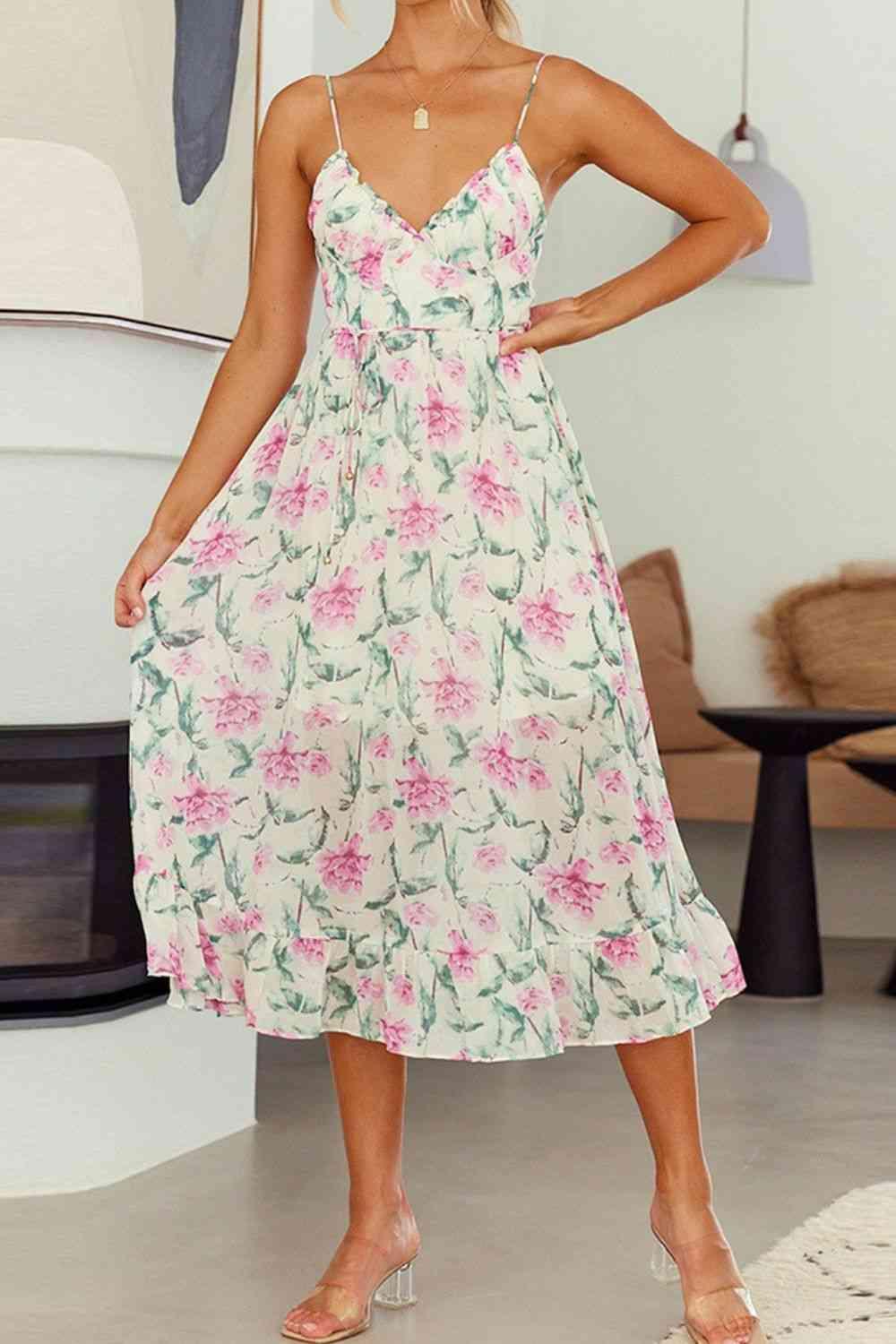 Sarah Floral Spaghetti Strap Midi Dress - SwagglyLife Home & Fashion