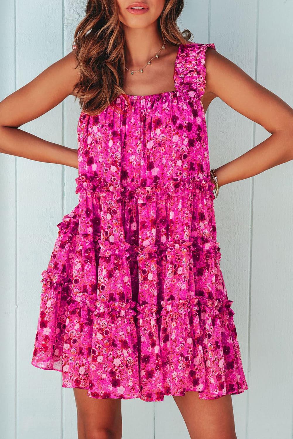 Scarlett Printed Square Neck Sleeveless Mini Dress, 2 Colors - SwagglyLife Home & Fashion
