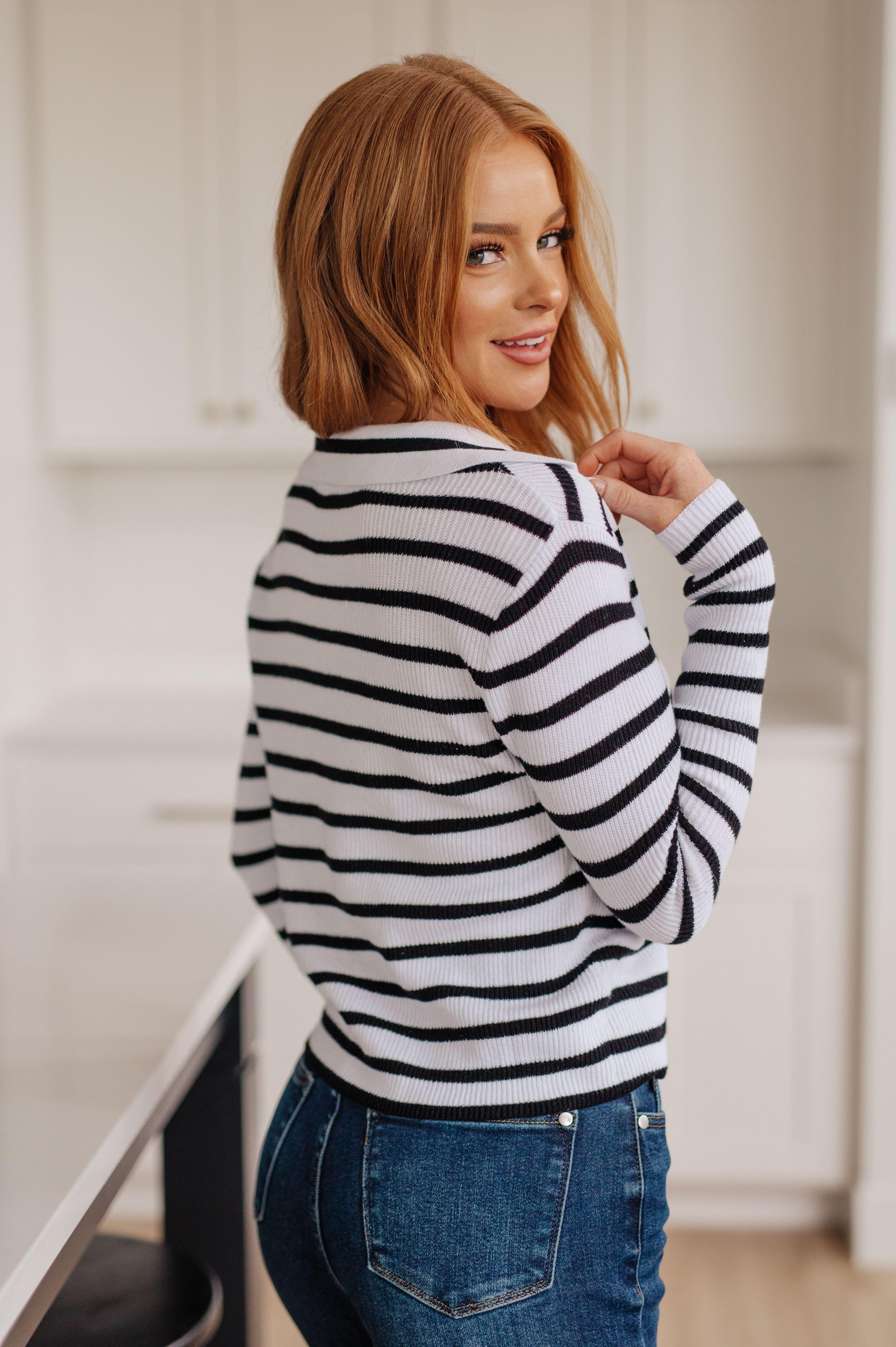 Self Improvement V-Neck Striped Sweater - SwagglyLife Home & Fashion