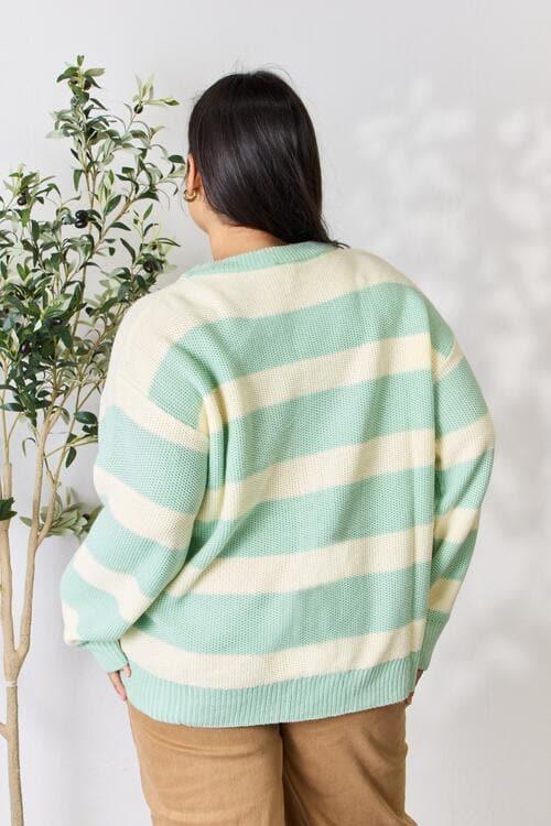 Sew In Love Full Size Contrast Striped Round Neck Sweater - SwagglyLife Home & Fashion