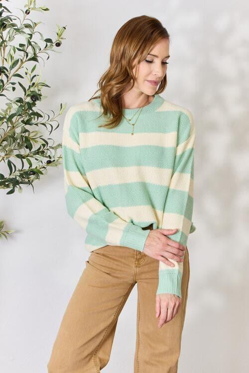 Sew In Love Full Size Contrast Striped Round Neck Sweater - SwagglyLife Home & Fashion