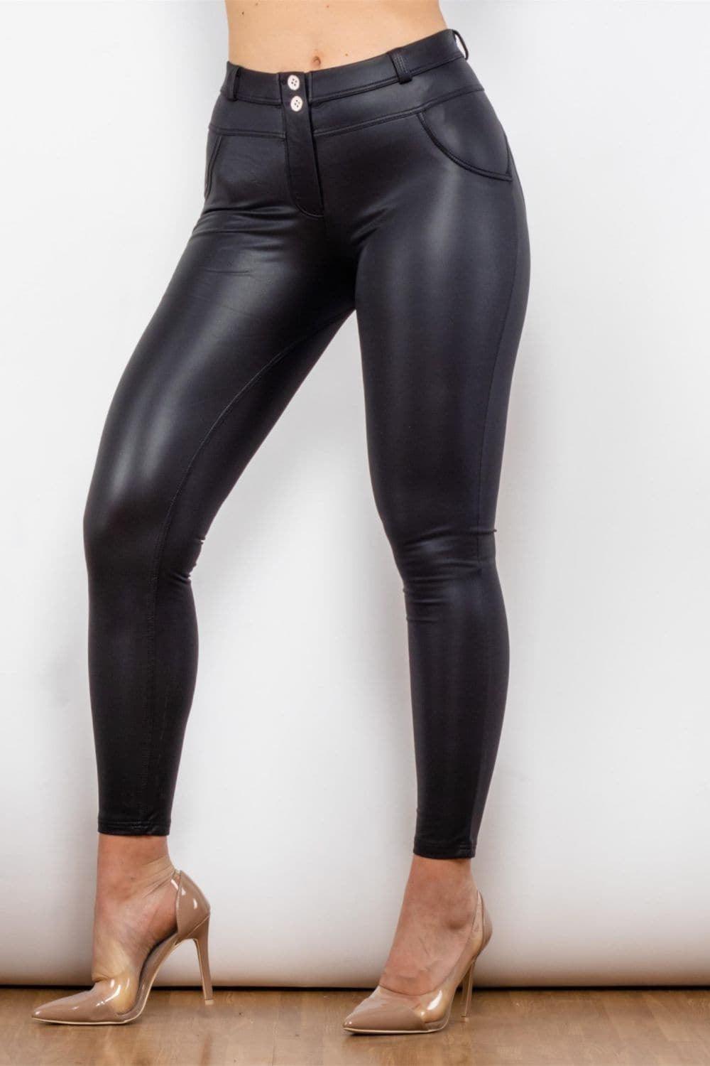 Shascullfites's Full Size PU Leather Buttoned Leggings - SwagglyLife Home & Fashion