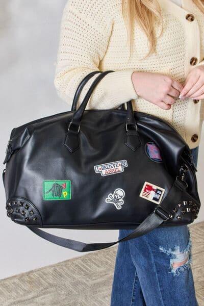SHOMICO Rivet Detail Patch Handbag - SwagglyLife Home & Fashion