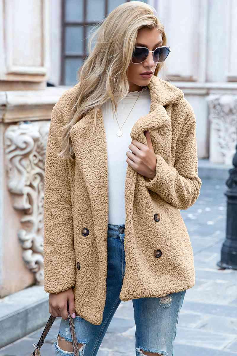 Sophia Full Size Lapel Collar Sherpa Coat - SwagglyLife Home & Fashion