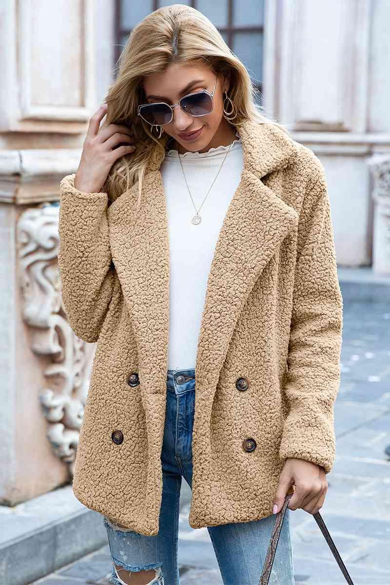 Sophia Full Size Lapel Collar Sherpa Coat - SwagglyLife Home & Fashion