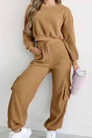 Sorry, Got Plans Waffle-Knit Top and Drawstring Joggers Set - SwagglyLife Home & Fashion