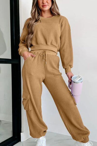 Sorry, Got Plans Waffle-Knit Top and Drawstring Joggers Set - SwagglyLife Home & Fashion