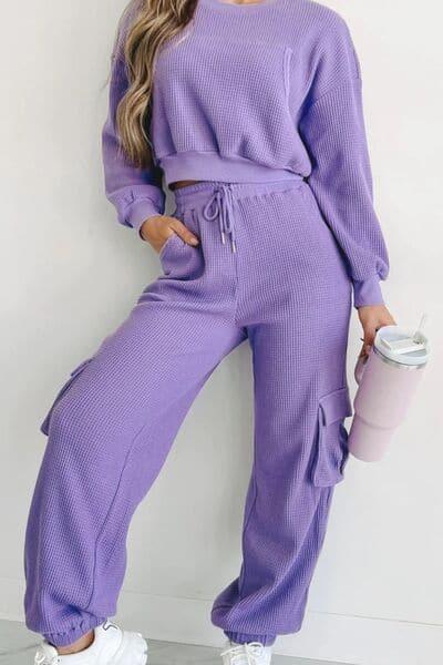 Sorry, Got Plans Waffle-Knit Top and Drawstring Joggers Set - SwagglyLife Home & Fashion