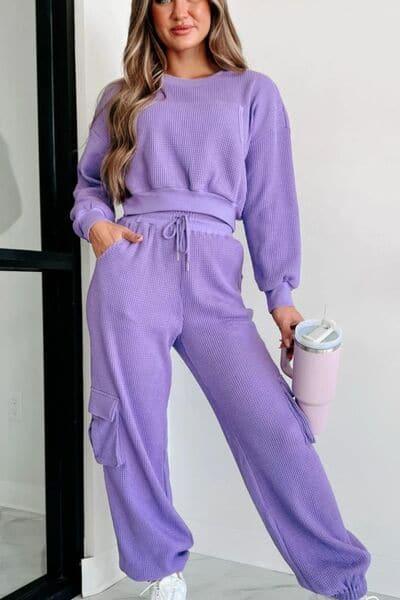 Sorry, Got Plans Waffle-Knit Top and Drawstring Joggers Set - SwagglyLife Home & Fashion