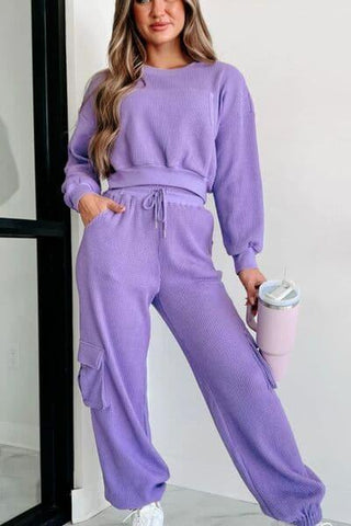 Sorry, Got Plans Waffle-Knit Top and Drawstring Joggers Set - SwagglyLife Home & Fashion