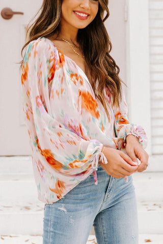 Stacy Printed Tie Neck Long Sleeve Blouse - SwagglyLife Home & Fashion