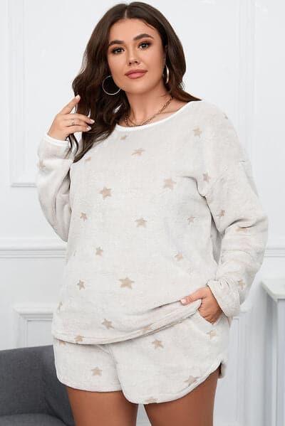 Stargaze Plus Size Dropped Shoulder Top and Shorts Lounge Set - SwagglyLife Home & Fashion
