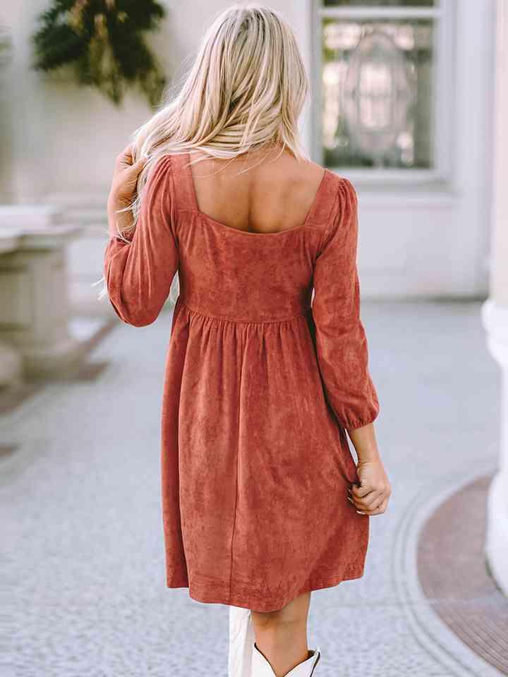 Stella Square Neck Three-Quarter Sleeve Mini Dress - SwagglyLife Home & Fashion