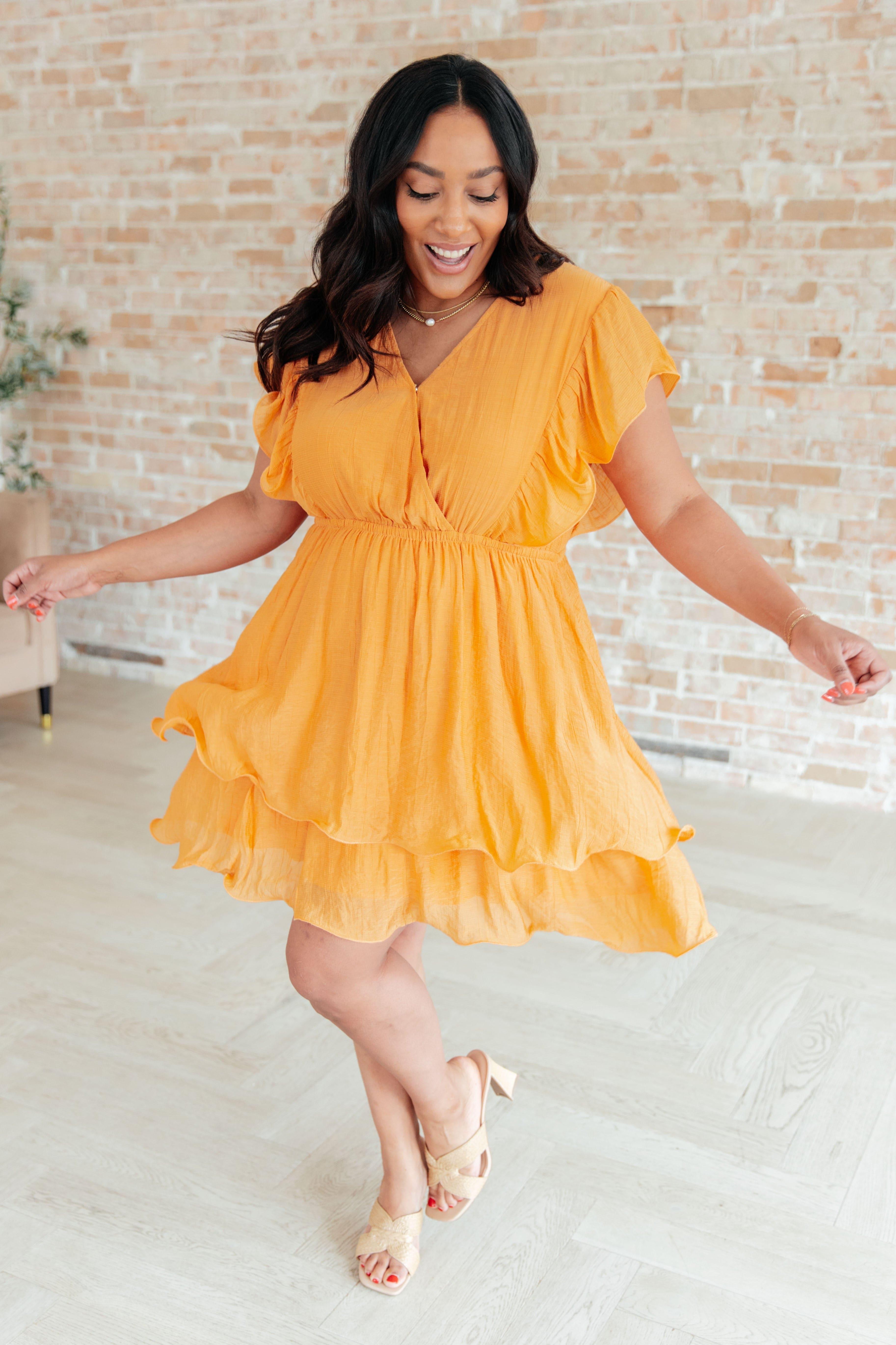 Stuck in My Head Tiered Dress in Orange - SwagglyLife Home & Fashion