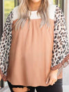 Stylishly Fierce Plus Size Leopard Ruffle Trim Long Sleeve Blouse - SwagglyLife Home & Fashion