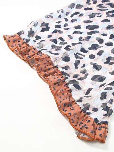 Stylishly Fierce Plus Size Leopard Ruffle Trim Long Sleeve Blouse - SwagglyLife Home & Fashion