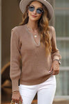 Susan Notched Long Sleeve Sweater - SwagglyLife Home & Fashion