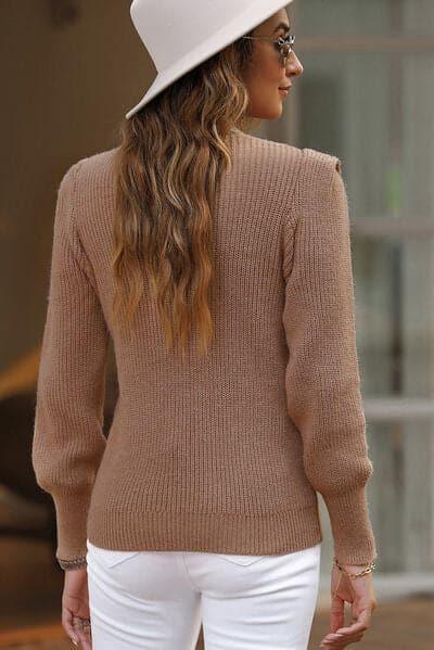 Susan Notched Long Sleeve Sweater - SwagglyLife Home & Fashion