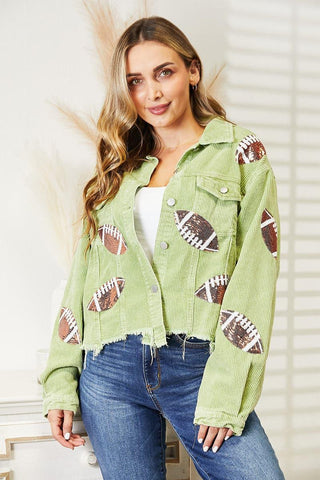 Tailgate Football Patch Raw Hem Shacket - SwagglyLife Home & Fashion