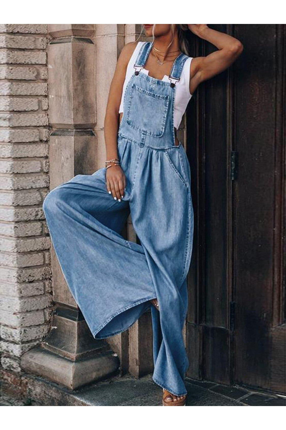 Wide Leg Denim Overalls - SwagglyLife Home & Fashion