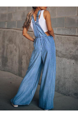 Wide Leg Denim Overalls - SwagglyLife Home & Fashion