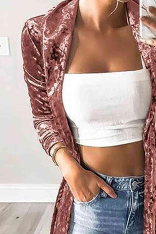 Open Front Long Sleeve Longline Velvet Cardigan - SwagglyLife Home & Fashion