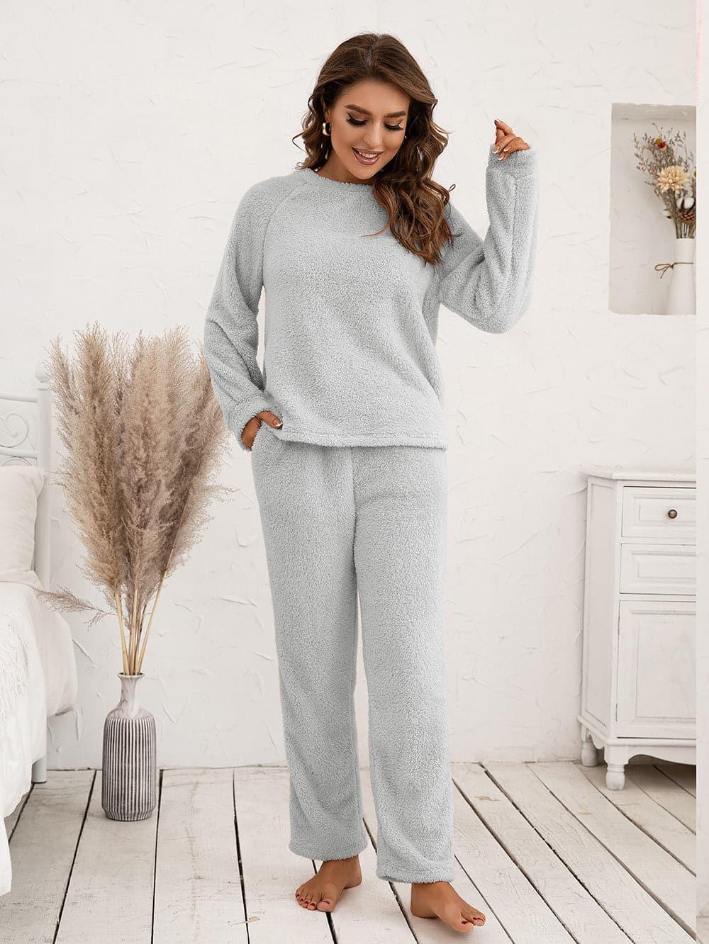 Teddy Long Sleeve Top and Pants Lounge Set - SwagglyLife Home & Fashion