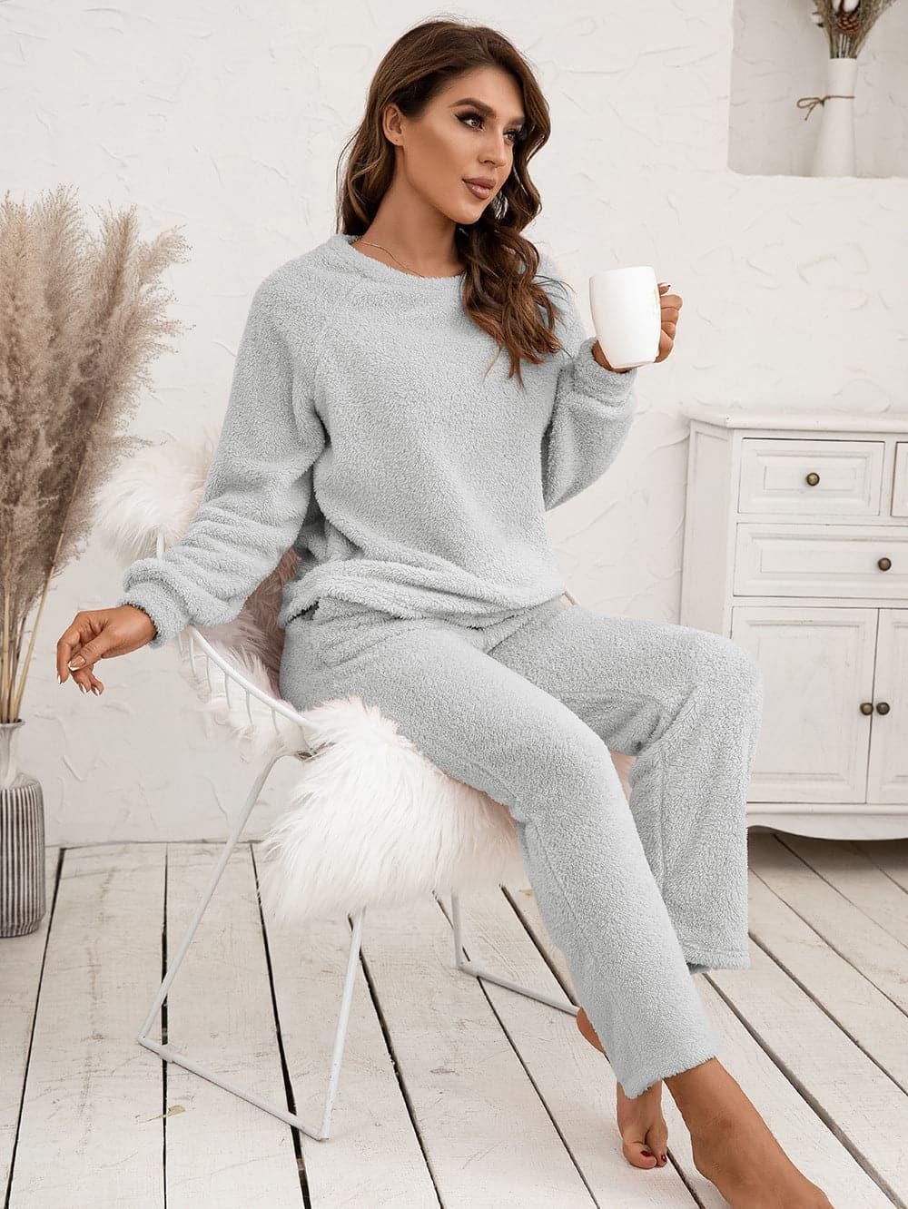 Teddy Long Sleeve Top and Pants Lounge Set - SwagglyLife Home & Fashion