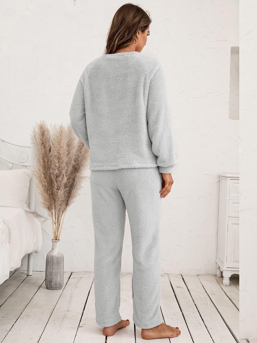 Teddy Long Sleeve Top and Pants Lounge Set - SwagglyLife Home & Fashion